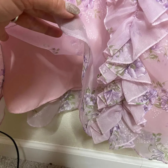 Vintage Purple Ruffled Chiffon Off the Shoulders‎ Prom Gown Small - Picture 7 of 9